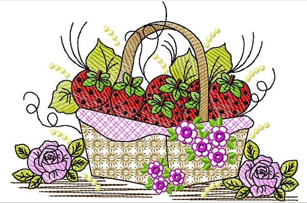 Matriz Bordado Pano De Prato Frutas E Flores