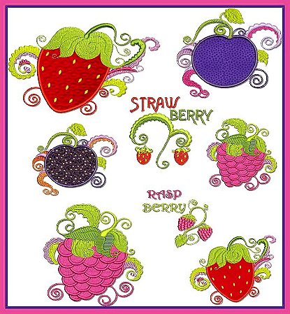 Matriz Bordado Aplique Frutas Vermelhas