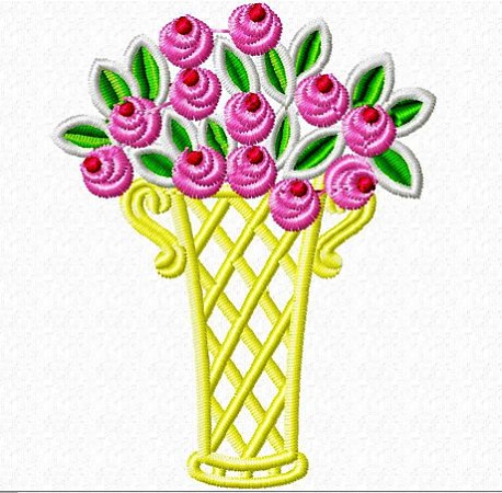 Matriz Bordado Flores No Vaso