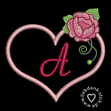 Matriz Bordado Alfabeto Aplique Coração Com Rosas