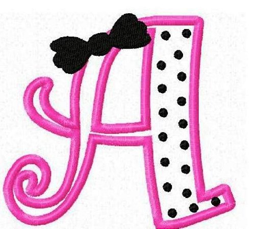 Matriz Bordado Alfabeto Aplique Poá Com Lacinho