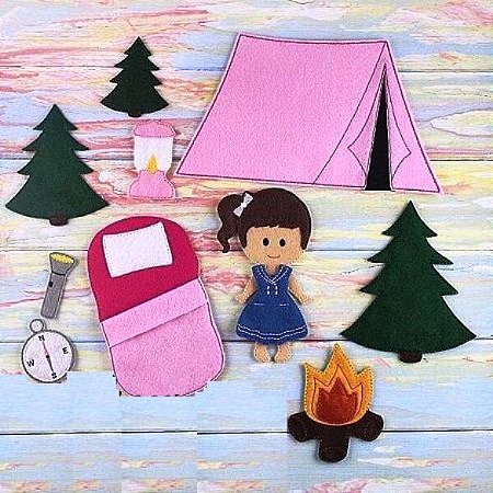 Matriz Bordado Atividades Menina Acampando