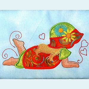 Matriz Bordado Aplique Sunbonnets Feliz E Contorno