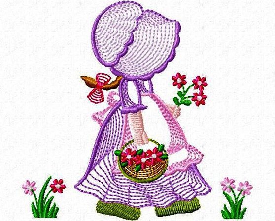 Matriz Bordado Sunbonnets Com Flores  Riplled