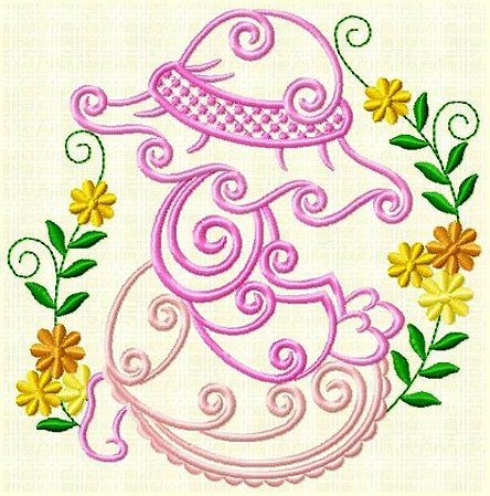 Matriz Bordado Sunbonnets Com Flores Contorno