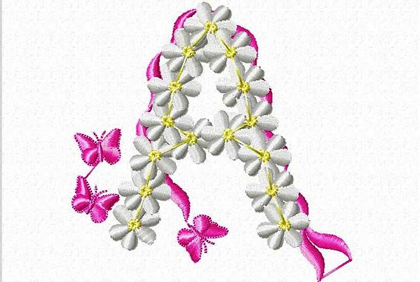Matriz Bordado Alfabeto Borboleta Com Flores