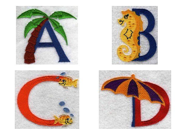 Matriz Bordado Alfabeto Diversão Na Praia