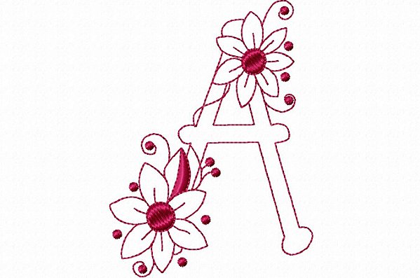 Matriz Bordado Alfabeto Floral Redwork