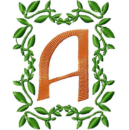 Matriz Bordado Alfabeto Moldura Com Folhas