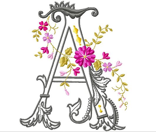 Matriz Bordado Alfabeto Retrô Floral