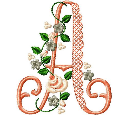 Matriz Bordado Alfabeto Rosas Com Renda