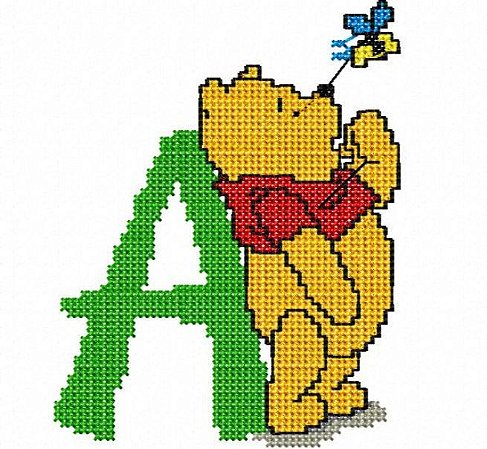 Matriz Bordado Alfabeto Ursinho Pooh Feliz