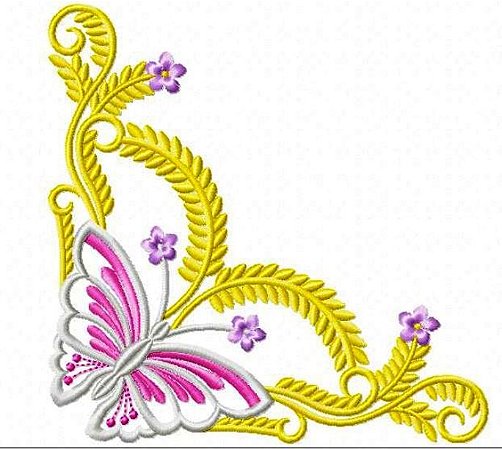 Matriz Bordado Canto Borboletas Com Flores