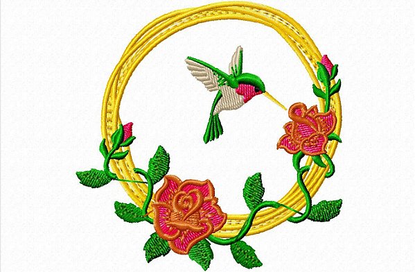 Matriz Bordado Beija-flor Na Moldura Com Flores