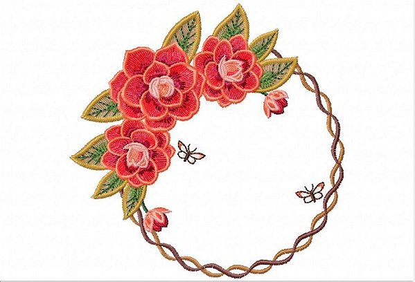 Matriz Bordado Moldura Circular Floral