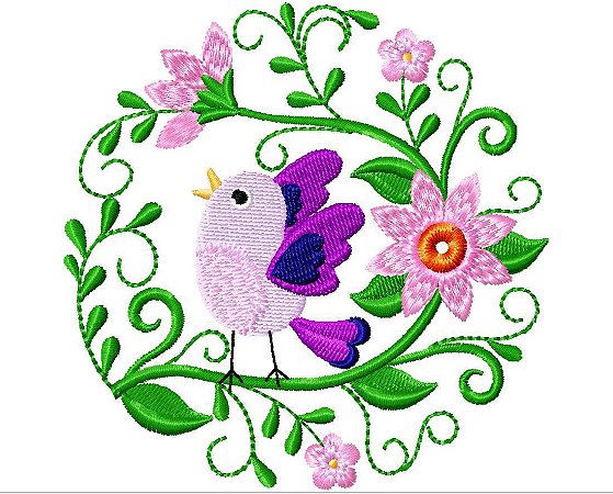 Matriz Bordado Pássaros  Moldura De Flores