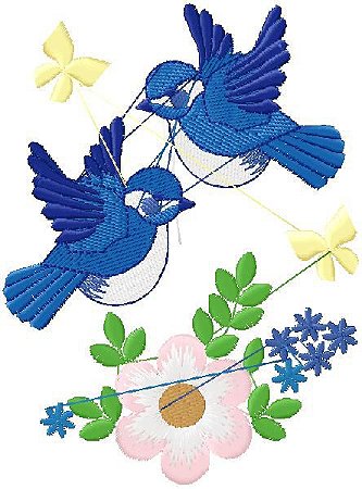 Matriz Bordado Pássaros E Flores