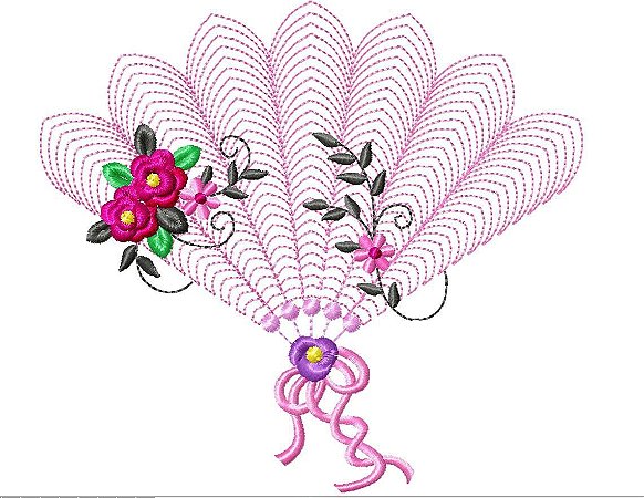 Matriz Bordado Leque Rippled Com Flores