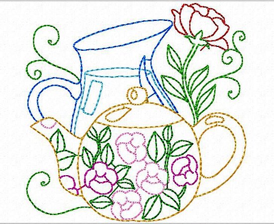 Matriz Bordado Bules E Xícaras Contorno