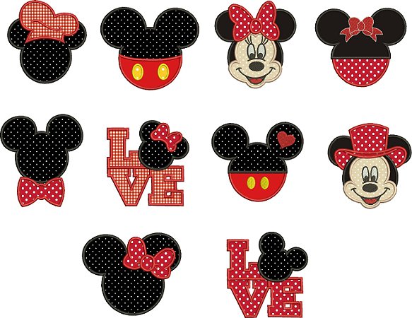 Matriz Bordado Aplique Mickey E Minnie Carinhas