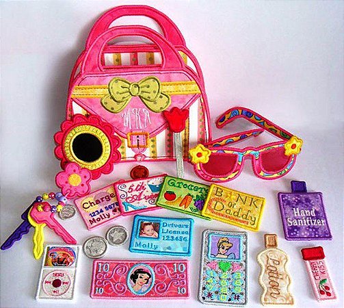 Matriz Bordado Conjunto Bolsinha E Acessórios De Menina