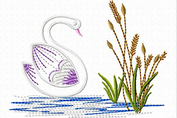 Matriz Bordado Cisne Na Lagoa Contorno
