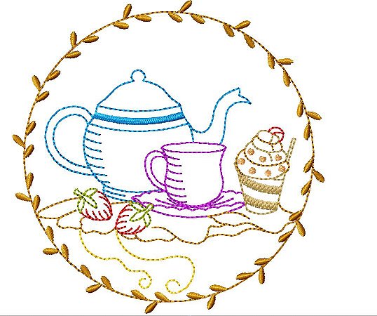 Matriz Bordado Jogo De Chá Com Bolo