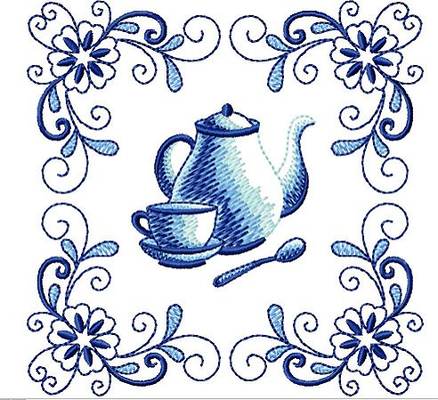 Matriz Bordado Jogo De Chá Azul