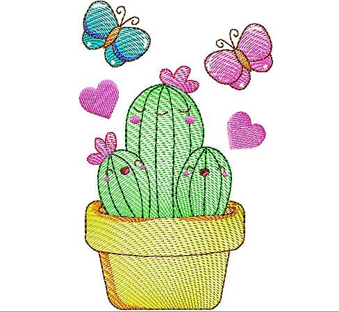 Matriz Bordado Cactus E Flores Felizes