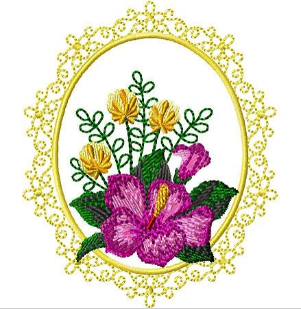 Matriz Bordado Flores Na Moldura