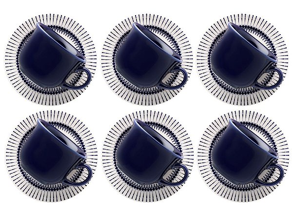 Conjunto de Chá Biona 6 xícaras com pires Donna Grécia - Azul/Off