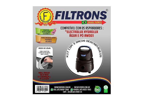 Filtro para Aspirador de Pó Hidrolux Awd01 com 3 peças 10L Filtrons -  Colher de Panela