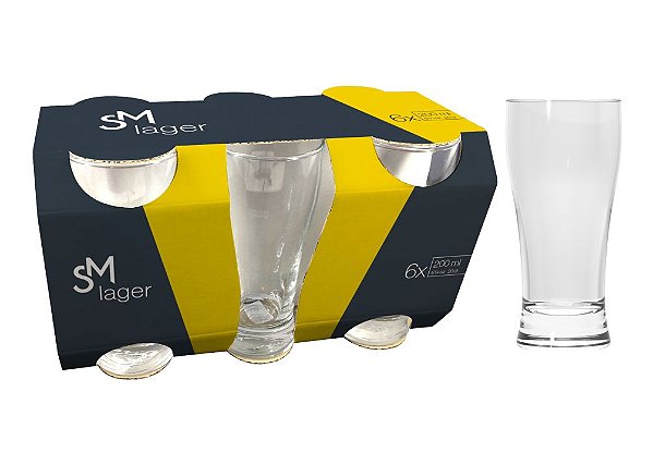 Copo Cerveja Vidro Incolor Lager 200mL com 6 peças SM