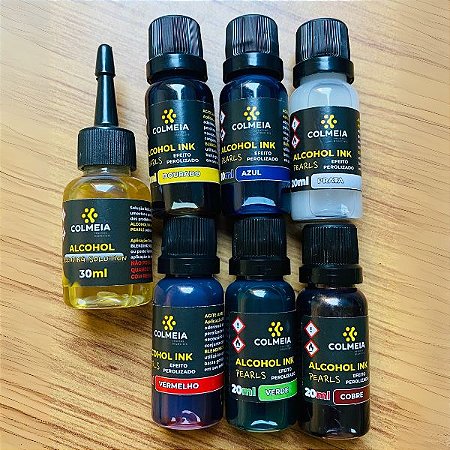 ALCOHOL INK PEROLIZADO (KIT) 6 CORES + BLENDING