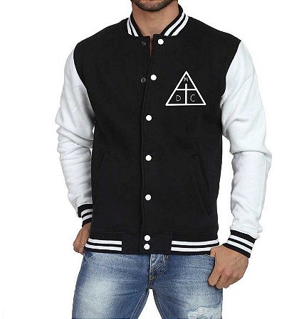 Jaqueta College Damassaclan DMC Moletom Casaco Moleton Masculino - Jaquetas Colegial/ Americana/ Universitária/ Baseball/ de Frio/ Preto e Branco/ Personalizadas/ Blusas/ Casacos/ Blusão Baratos - From Star - Moletons, Jaquetas College, Cintas