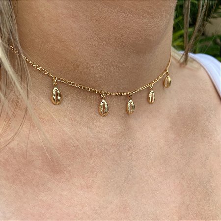 Choker Búzios banhada à Ouro