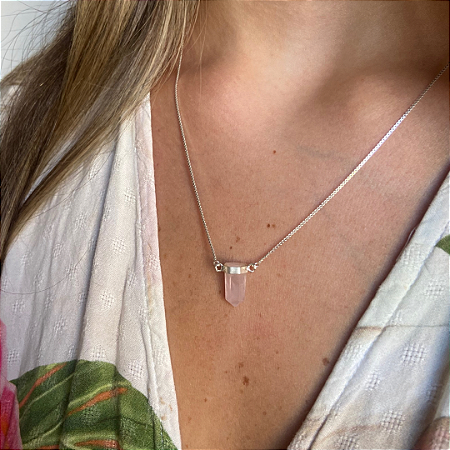 Colar Quartzo Rosa em Prata 925