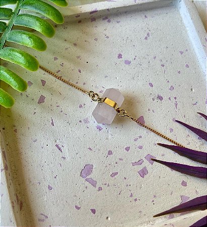 Pulseira Quartzo Rosa banhada à Ouro