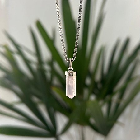 Pingente Mini Ponta de Quartzo Rosa em Prata 925