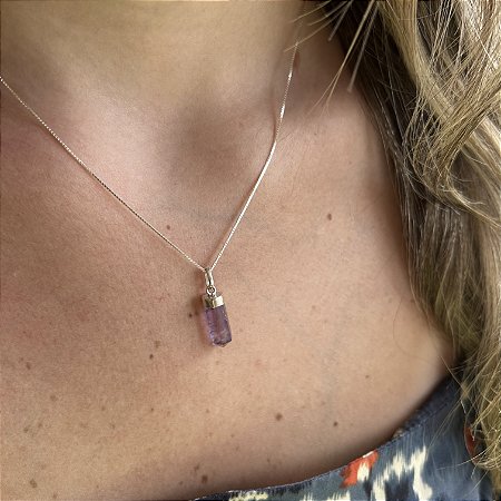 Pingente mini ponta de Ametista em Prata 925
