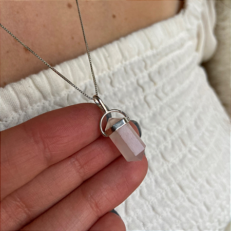 Pingente de Quartzo Rosa em Prata 925