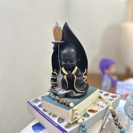 Incensário Cascata Buda dourado com preto