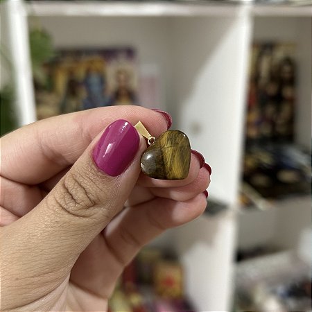 Pingente Mini Coração de Olho de Tigre