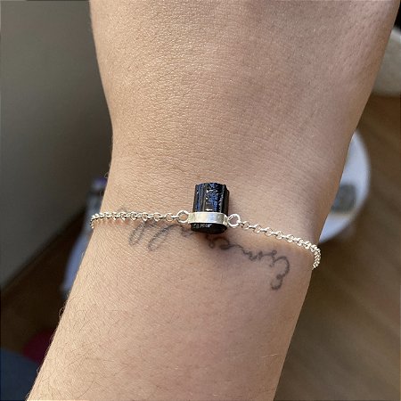 Pulseira Pedra de Turmalina Negra em prata 925