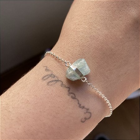 Pulseira Pedra de Água Marinha em prata 925