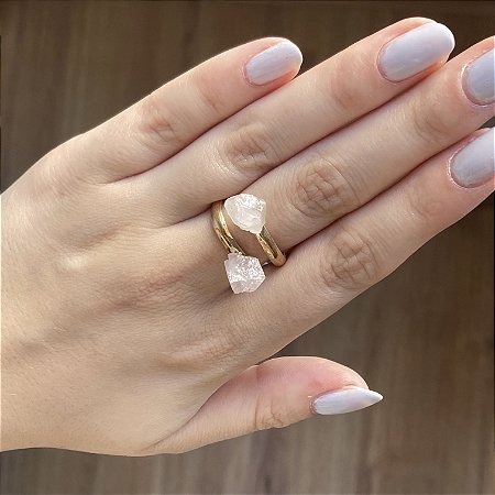 Anel regulável de Quartzo Rosa