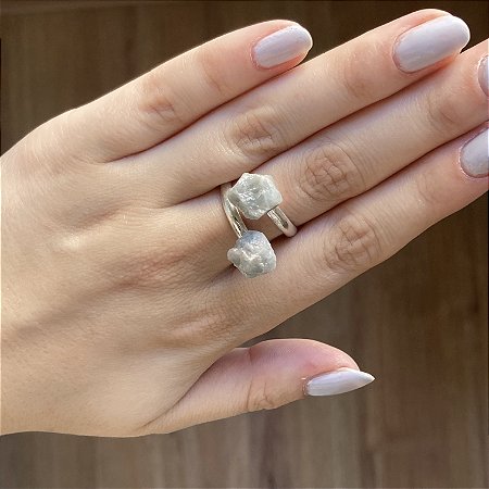 Anel banhado a prata de Água Marinha