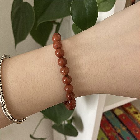 Pulseira Esfera Polida de Jaspe Vermelha