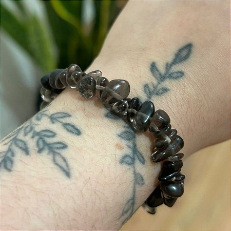 Pulseira de Cascalho de Quartzo Fumê