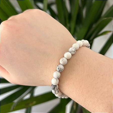 Pulseira Esfera Polida de Howlita Branca